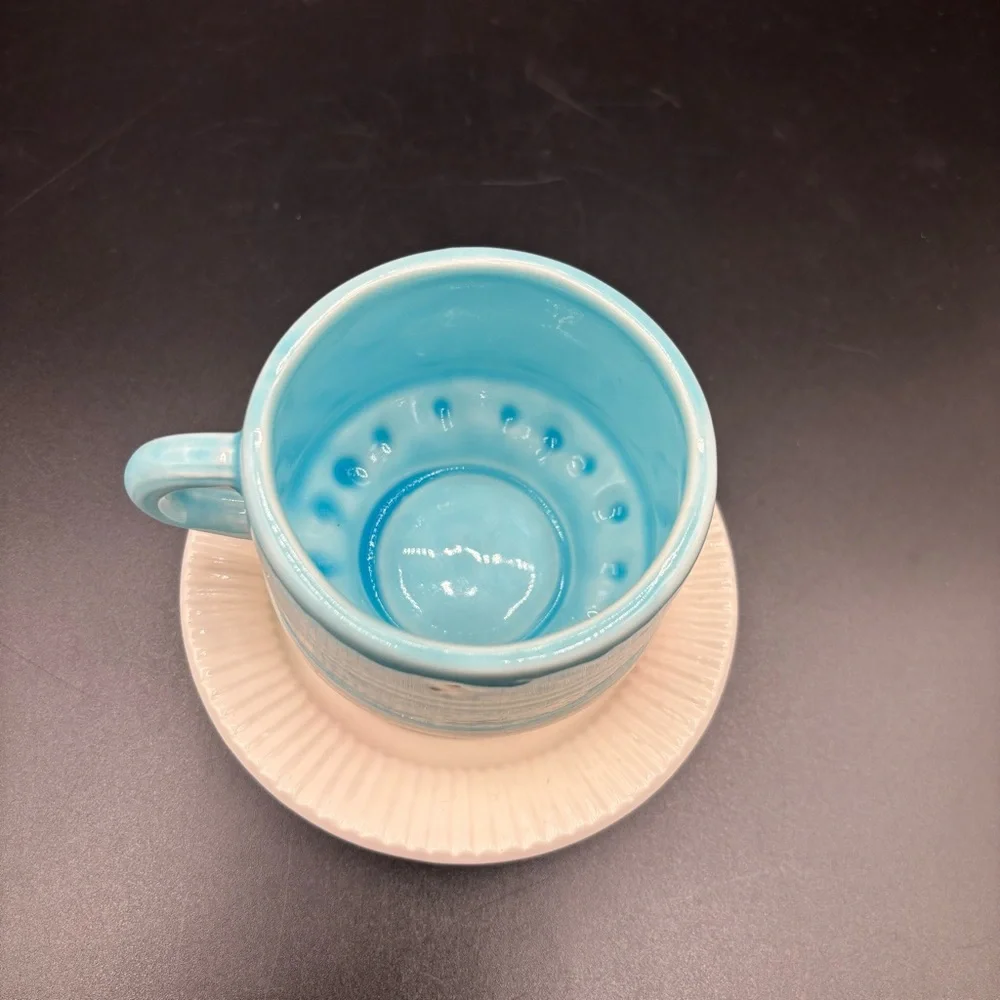 Russ Happy Birthday Cake Tea Coffee Cup with Handle & Saucer Decorated Gift Blue